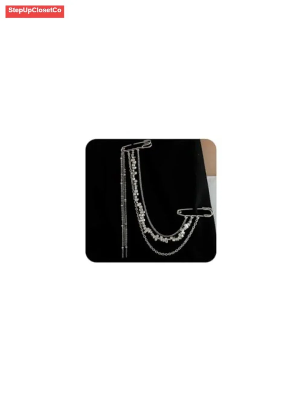 Long Chain Statement Brooch with Black Tassels Star Lapel Pin Punk Style